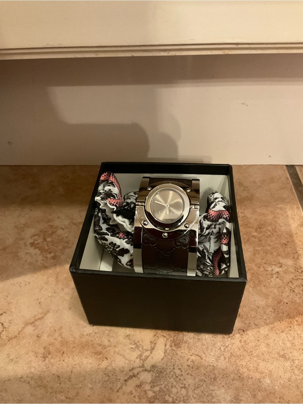 Gucci leather/stainless cuff watch